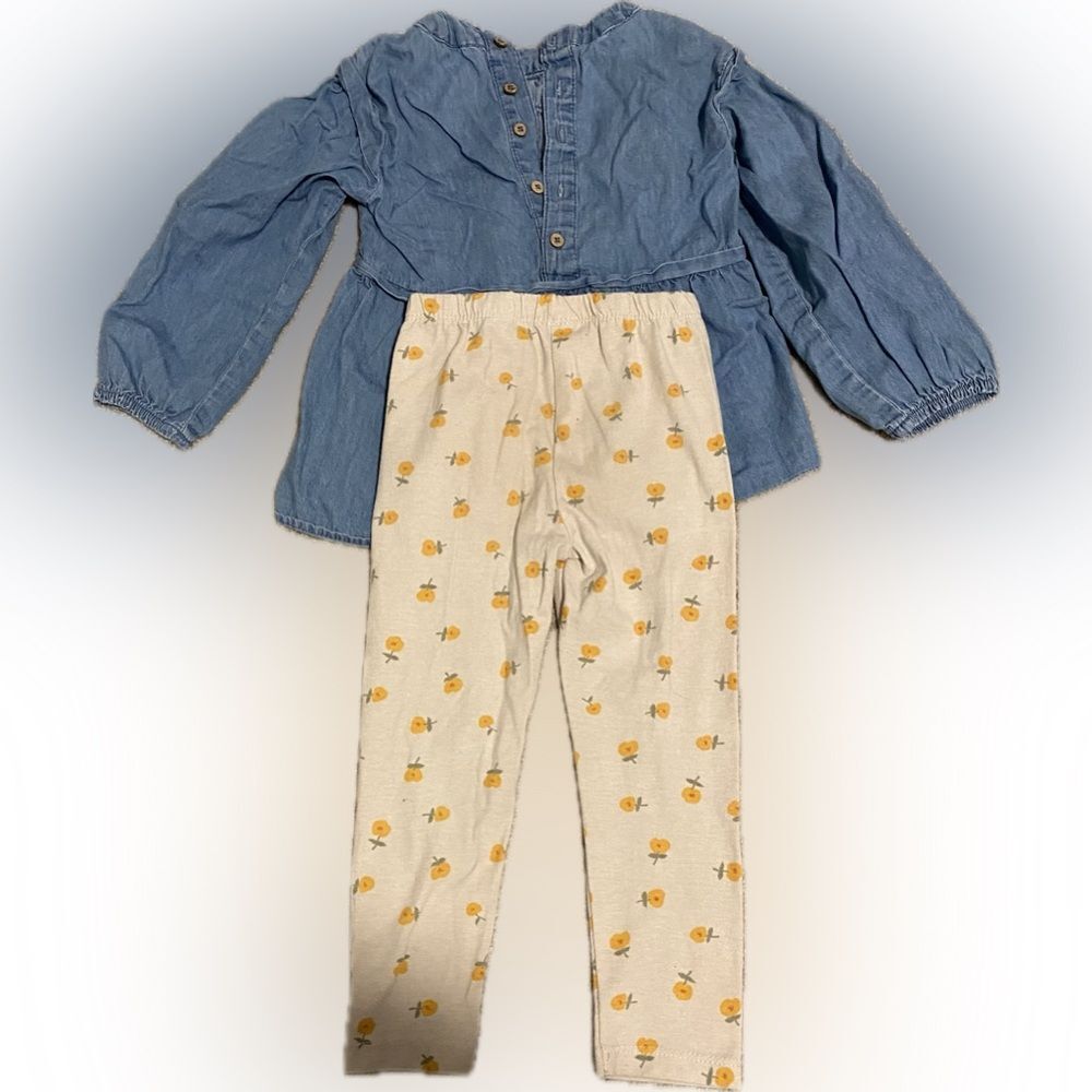 Jessica Simpson Girls Size 4 Yellow Floral Leggings with Matching Denim Top - Picture 7 of 7